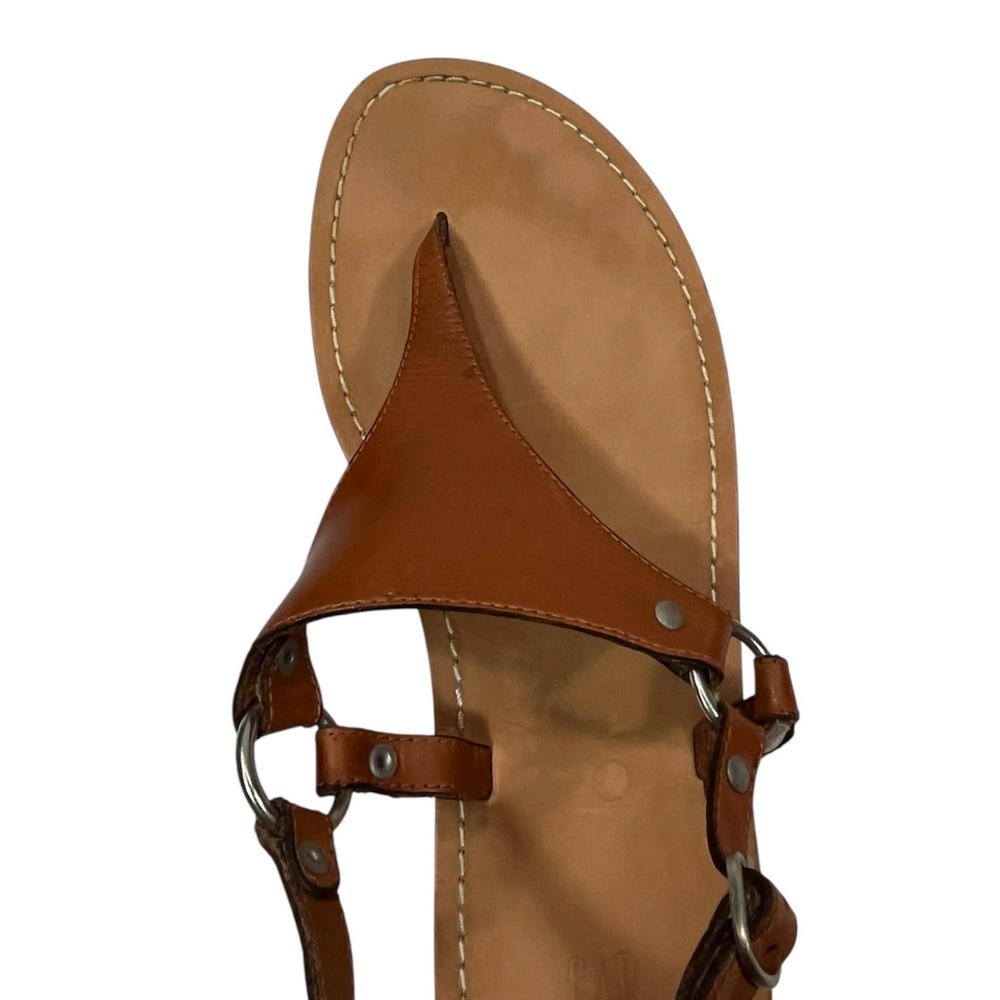 GAP Brown Leather Thong Sandals Ankle Strap Buckle Women’s Size 8 Flat - Picture 2 of 7